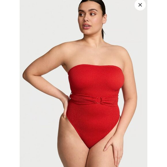 Victoria's Secret Swim Crinkle Belted Strapless One-Piece Swimsuit Red Size M/L - Picture 1 of 7